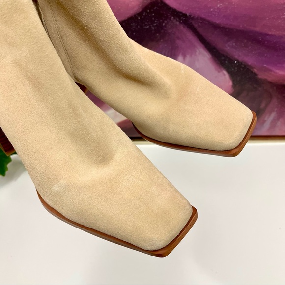 SAM EDELMAN Ivette Square Toe Ankle Boots in Sesame Suede Size 9 - Picture 11 of 16